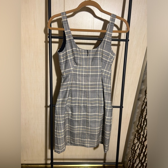 Banana Republic Plaid Mini Dress Black White Yellow Size 0 - Picture 6 of 8